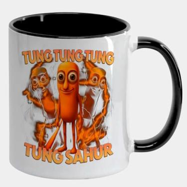 Imagem de Caneca Branca com Alça e Interna Preta 325ml - Tung Tung Tung Sahur Brainrot 2