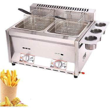 Imagem de Fritadeira De Aço Inoxidável, Fritadeira A Gás Doméstica Comercial, Controle De Temperatura Independente, Poder De Fogo Ajustável, Para Batatas Fritas Donuts Peixe, Fácil De Limpar, Fritade