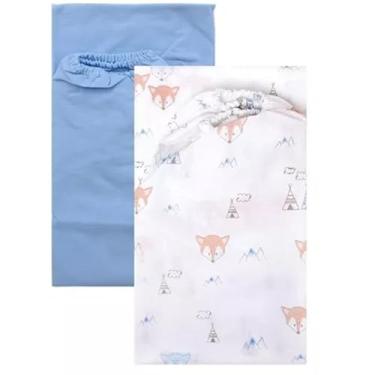 Imagem de Kit 2 un Lençol Para Berço Americano Bebe Elástico Avulso Menino 130x70CM 100% Algodão Raposinha Aauzl e Branco