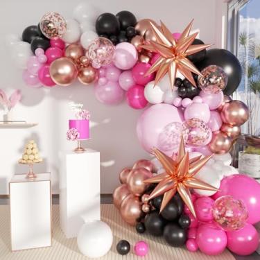 Imagem de MEBAY Hot Pink Black and White Balloon Garland Arch Kit, 156Pcs Black Pastel Pink White Rose Gold Balloons with Exploding Star for Birthday Mean Girls Boss Baby Barbie Minnie