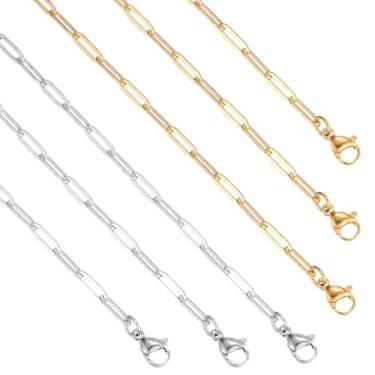 Imagem de Pacote com 6 colares de corrente de clipe de papel ajustáveis em aço inoxidável banhado a ouro para fabricação de joias (mistura de 40,6 cm)