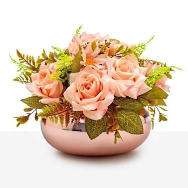 Imagem de Arranjo de Rosas Clássico Decoração Luxo Vaso Vidro Espelhado Rosê - F