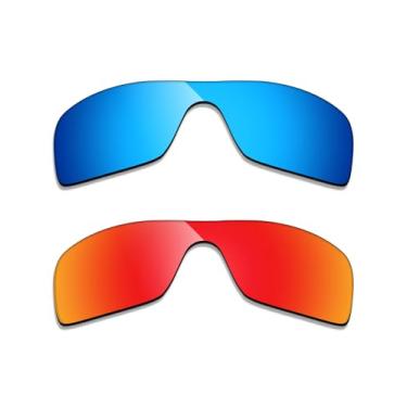 Imagem de Alphax 2 pares de lentes polarizadas de substituição para óculos de sol Oakley Batwolf OO9101 - azul + vermelho