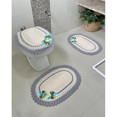 Imagem de Jogo De Banheiro Em Crochê com 3 Peças Ponteira Artesanal (Cinza)