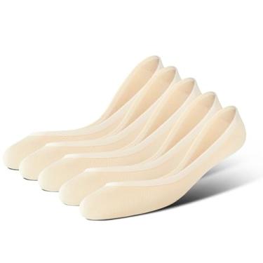 Imagem de BRISIRA Meias femininas invisíveis de viscose de bambu com forros de corte extra baixo para barco fino antiderrapante mocassim invisível 5 pares, 3 pares nude, 4-6