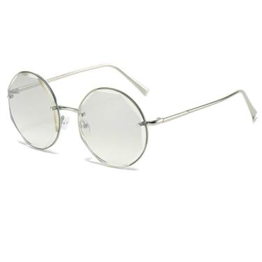 Imagem de Óculos de sol redondos sem aro, masculino e feminino, armação grande, vintage, proteção UV400 (prata-prata claro)