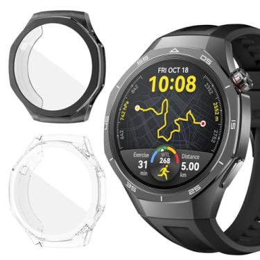 Imagem de HAOZHI 2Peças Película Protetora Compatível com Huawei Watch GT 5 Pro 46mm,Capinha Capa Bumper Case para Huawei Watch GT5 Pro 46mm Protetor de Tela (Preto+Transparente)
