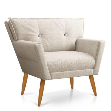 Imagem de Poltrona Anitta Linho Fino Bege Strass Pés Palito Castanho