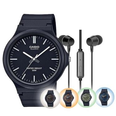 Imagem de Kit Relógio Casio Masculino Analógico MW-240 + Fone de Ouvido, Preto -