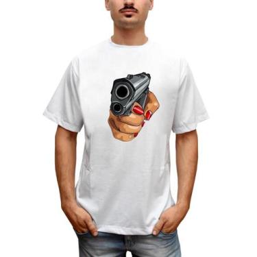 Imagem de Camiseta Masculina Mão Armada Pistola - Bella Store, Branco, GG, Homem