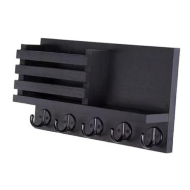 Imagem de WeiLaiKeQi Porta-chaves de parede, organizador de correspondência de madeira, decorações de escritório com gancho, cabide para bolsa, cozinha, letras, chapéu,