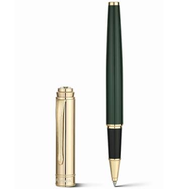 Imagem de MCNTEIK Rollerball de luxo, com diamante brilhante de 8 mm, caneta de laca verde, atraente acabamento em ouro 24K, refil de tinta Schmidt, canetas chiques com glitter, presentes para homens e mulheres