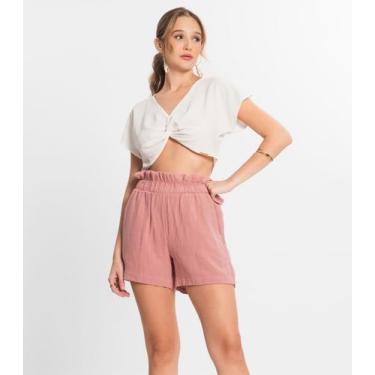 Imagem de Shorts Feminino Linho Select Rosa, P, Rosa