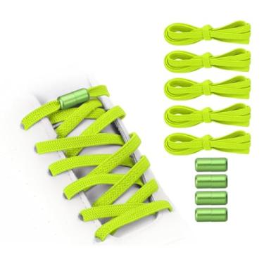 Imagem de YELARXI Cadarços elásticos sem laço com 4 fivelas de metal para adultos, tênis de lona, Verde claro, 39 inch