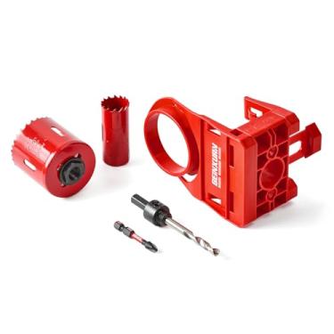 Imagem de Geinxurn Kit de instalação de fechadura de porta para portas de metal e madeira com modelo guia, serra de fechadura de porta, aço M2 (vermelho)