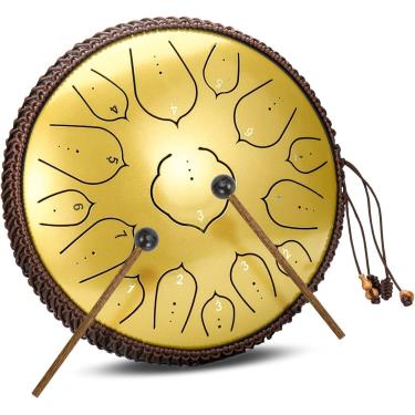 Imagem de 15 Notas 14 Polegadas Conjunto De Bateria De Língua De Aço D Instrumento De Percussão Chave Para Ioga Meditação Entretenimento Concerto Educação Musical Com Bolsa De Viagem E Ma, Brass