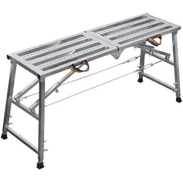 Imagem de Plataforma De Trabalho De Andaime Dobrável Multiuso Portátil Andaime Torre Escada Banco De Banco Altura Ajustável, Plataforma De Trabalho Ajustável De Estrutura De Aço Carbono