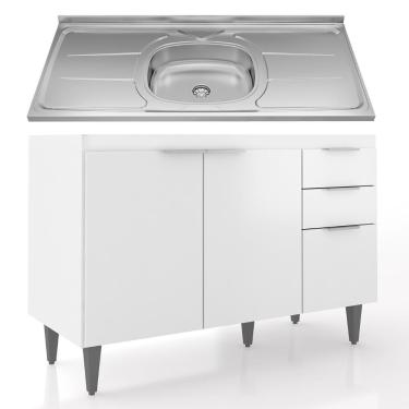 Imagem de Balcão De Cozinha Com Pia Inox 120cm Pérola Z34 Branco - Mpozenato