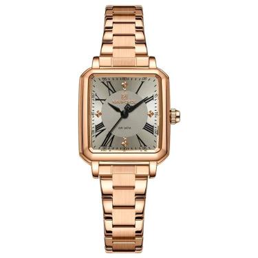 Imagem de Relógio Feminino Mostrador Quadrado Ponto De Luz Em Aço Inoxidavel Impermeavel Cinza