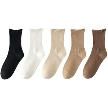 Imagem de Meias Para As Mulheres No Outono E Inverno Novas Meias Pós-parto De Boca Solta Algodão Longo Agulha Dupla Borda Enrolada Meias Femininas, Black + White + Beige + Khaki + Coffee, One Size