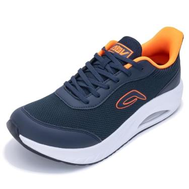 Imagem de IIV Sapatos Masculinos Com Biqueira Larga, Tênis Para Caminhada Com Suporte De Arco, Calçados Ortopédicos Para Joanetes, Fascite Plantar, Para Ficar Em Pé O Dia Todo, Azul-Marinho/Laranja, Eua 13