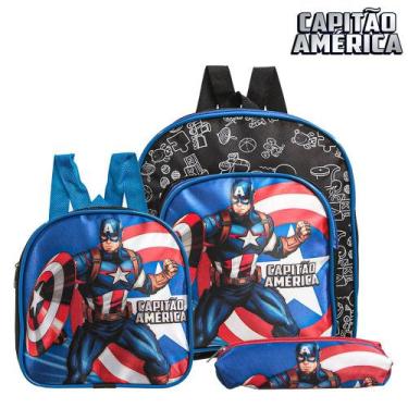 Imagem de Kit Mochila Escolar Pequena Capitão América Vingadores Costa - Toys 2U