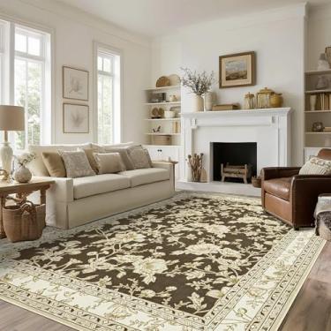 Imagem de Tapetes de área com estampa floral marrom para quarto, sala de estar, boho, casa de fazenda, rústico, sala de jantar, tapetes macios laváveis e antiderrapantes para berçário, sala de jogos, 12 x 18 cm