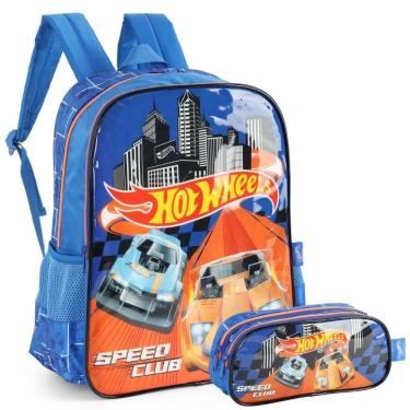 Imagem de Kit Mochila De Costas E Estojo Hot Wheels Luxcel Azul