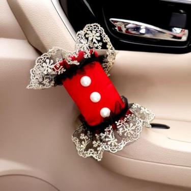 Imagem de MINGZAIQIPEI 2 peças capa de alça de garra de carro pérola de renda bonita, luvas de aderência de carro, capa de puxador de porta interna, protetor de alça acessórios interiores automotivos (3)