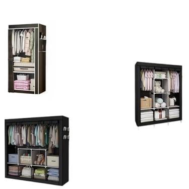 Imagem de Grande Arara Guarda Roupa Dobrável Com Capa Tecido 4 Divisorias Roupeiro Organizador Roupas Armário (PRETO-CASAL)