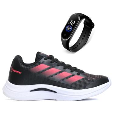 Imagem de Tênis Feminino Academia Caminhada Corrida Leve Confortável VUKS + Relógio Digital (Preto, BR, Adulto, Numérico, 38)