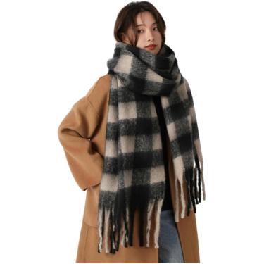 Imagem de Cachecol Cachecol Feminino De Inverno Grande Xadrez Engrossado Xadrez Colorido Extra Grande Cachecol Grosso Macio Grande Inverno Quente, Black-a, A