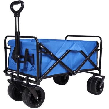 Imagem de Carrinho De Festival Com Rodas Grandes Todo-o-terreno, Carrinho De Carrinho De Praia Dobrável De 100l, Vagão Dobrável Resistente Com 2 Bolsos Para Acampamento Ao Ar Livre, Pi, Blue