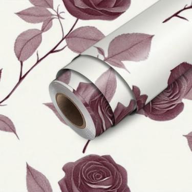 Imagem de HOMETITUTE Papel de parede de videira rosa vinho descasque e cole papel de parede de contato 45 cm x 300 cm cobertura de parede de vinil autoadesivo quarto cozinha banheiro