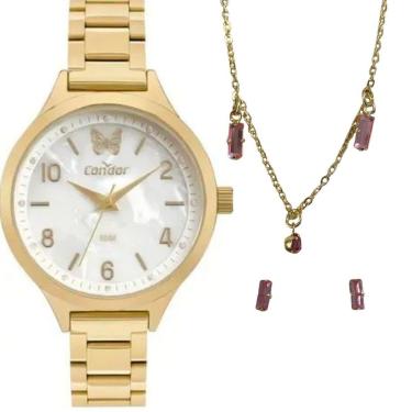 Imagem de Relogio Kit Feminino Condor Original CO2036MXLK4J Pulseira Metal Dourado-Feminino