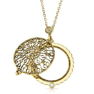 Imagem de SUPERFINDINGS 1 colar de lupa portátil para presbiopia para leitura de menu, colar vintage com pingente de monóculo vintage com chinelo de metal, decoração criativa de Natal para idosos, 24.61 inch,