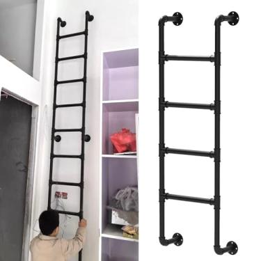 Imagem de Escadas Fixadas Na Parede Para Loft Em Casa, Janela De Porão De Metal Escada De Saída De Saída Escada De Fuga De Incêndio, 3-8 Degraus Escadas De Ferro Forjado Para Cama, 165cm/65in