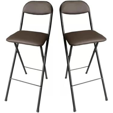 Imagem de 2 Pcs Cadeira De Bar Alta Dobrável Portátil Balcão Acolchoado Cadeiras De Bar Dobráveis Com Encosto Apoio Para Os Pés Cadeira De Banco Dobrável, Black, Sittingheight70cm/27.5in(1piece)