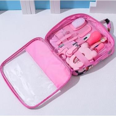 Imagem de Kit Higiene Bebê Estojo Cuidado Bebe com 13 em 1 - Bolsa Bebe Organizada e Completa com Tesoura, Pente para Bebê, Termometro, Cortador de Unhas, Lixa de Unhas e outros (Rosa)