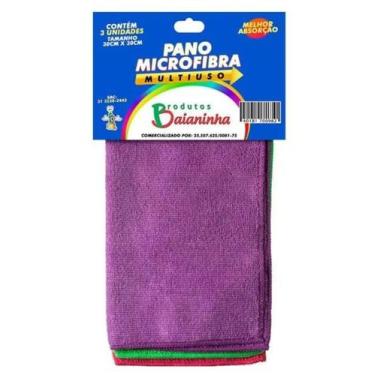Imagem de Pano para Limpeza BAIANINHA Microfibra 30x30cm Pacote com 3un, Branco
