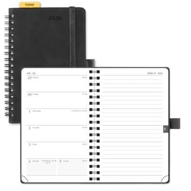 Imagem de POPRUN Caderno semanal Planner 2026 (janeiro a dezembro), tamanho pequeno 10 x 16,25 cm - Calendário de bolso 2026 para bolsa com capa espiral macia, régua de plástico, bolso interno, 100 g/m² - Preto