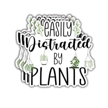 Imagem de (3 peças) Adesivo Facilmente Distraído por Plantas Provérbios Engraçados Verde Jardineiros Amantes Inspirador Vinil Decalque Adesivos de Presente para Tumbler Laptop Kindle Garrafas de Água Livros
