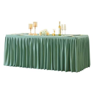 Imagem de 1 pacote de roupas de mesa retangulares verde-sálvia para mesas de 2,8 m, toalhas de mesa de poliéster sem vincos, capa de mesa elástica de 2,4 m com saia para festas de casamento, aniversário, feira