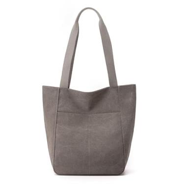 Imagem de Base'ic Bolsa de ombro feminina grande de lona – Bolsa transversal com vários bolsos para uso diário, trabalho, viagens, compras, Cinza