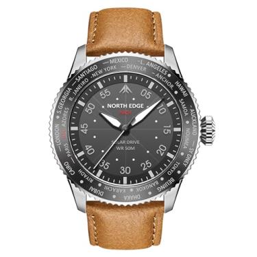 Imagem de North Edge Mach Pilot Solar Powered Watch For Men 50m Visão noturna de cronógrafo à prova d'água Durando até 180 dias de liga de aço inoxidável TPR Nylon tira (Prata)