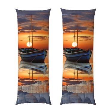 Imagem de Capa de travesseiro corporal com zíper oculto, fronha longa de microfibra macia e respirável para travesseiro corporal, capa de travesseiro de barco na praia ao pôr do sol, capa de travesseiro para