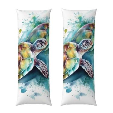 Imagem de Capa de travesseiro corporal com zíper oculto, fronha longa de microfibra macia e respirável para travesseiro corporal, duas tartarugas, aquarela, respingos, capas de travesseiro para cama de presente