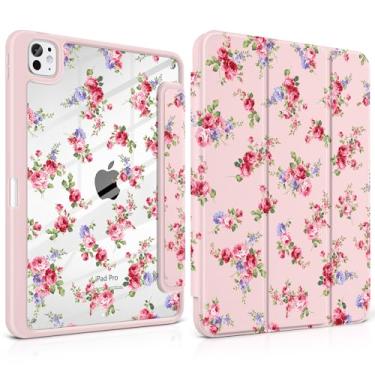 Imagem de Loyrina Capa para iPad Pro de 13 polegadas (M4) versão 2024 fina, leve, fofa, rosa claro com suporte de lápis com borda de TPU transparente, suporte de três dobras, rosa elegante