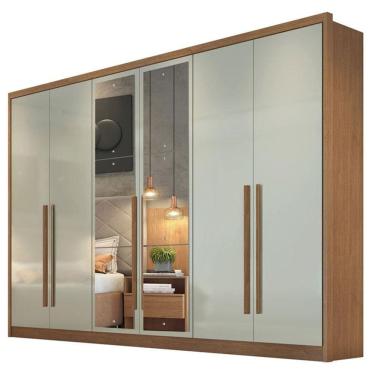Imagem de Guarda Roupa Casal Livorno 6 Portas 8 Gavetas Cumaru 25 Fendi com Espelho – Novo Horizonte