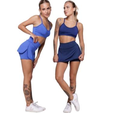 Imagem de KIT 2 Conjunto Top Alça Fina E Short Saia Serra e Mar Roupa Para Academia Treino Moda Fitness-Feminino